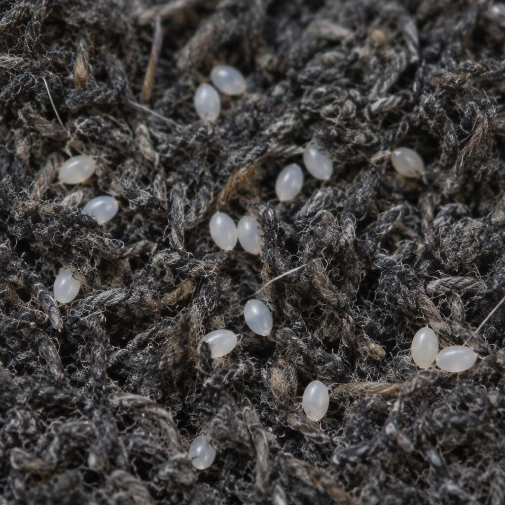 Cat Flea — Eggs in carpet