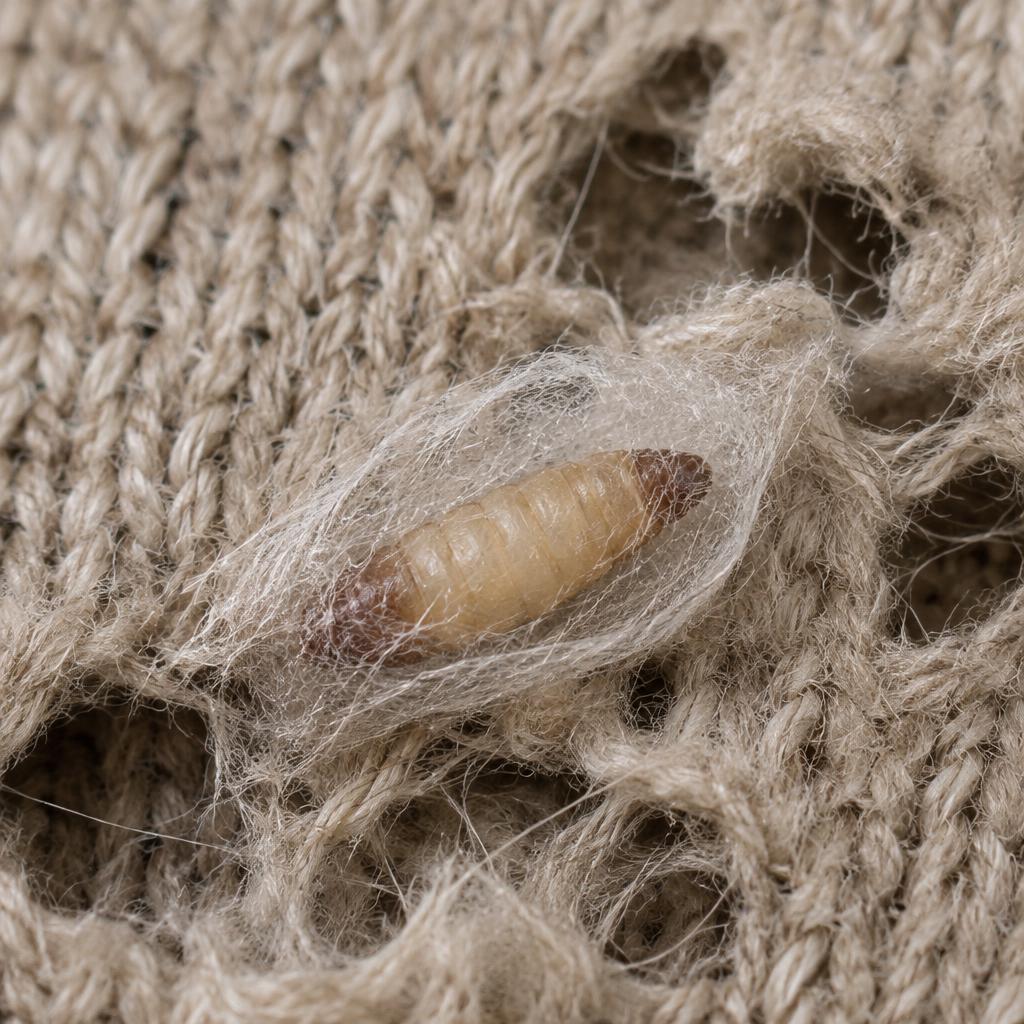 Webbing Clothes Moth — Pupa in cocoon